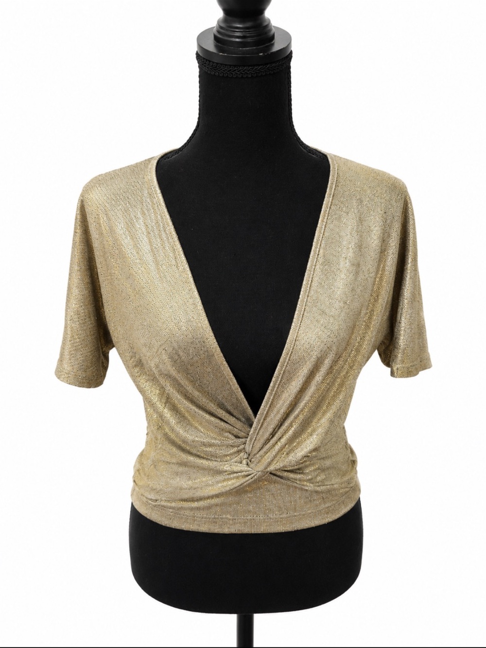 bishop + young Gold Metallic Twist Front Crop Top